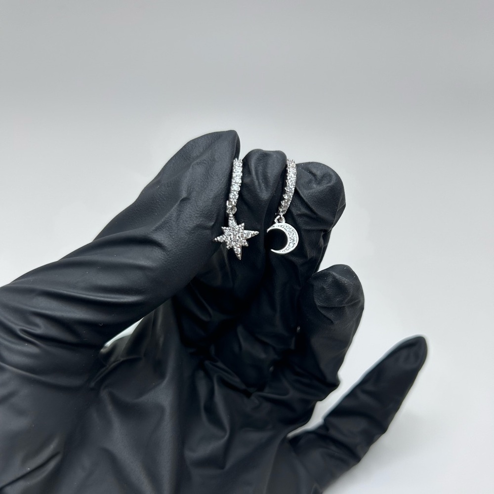 Silver Star and Moon Earrings